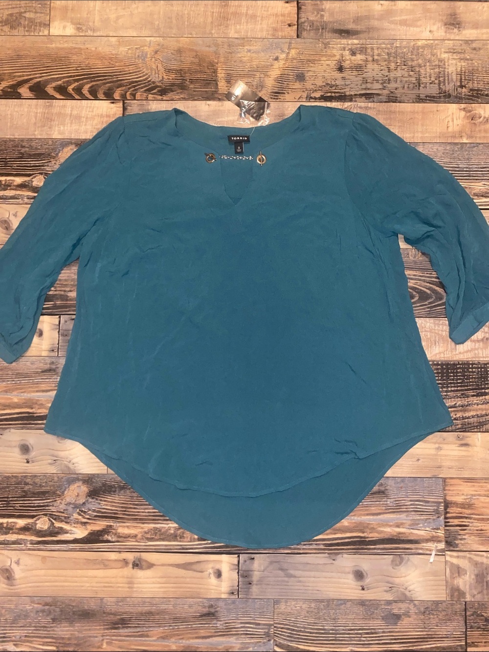torrid Teal V-Neck Chain Accent Blouse